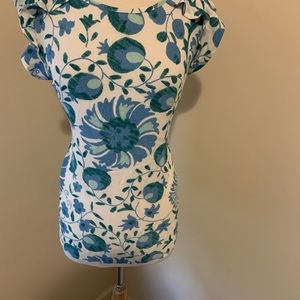 Loft print blouse with flutter ruffle  sleeves